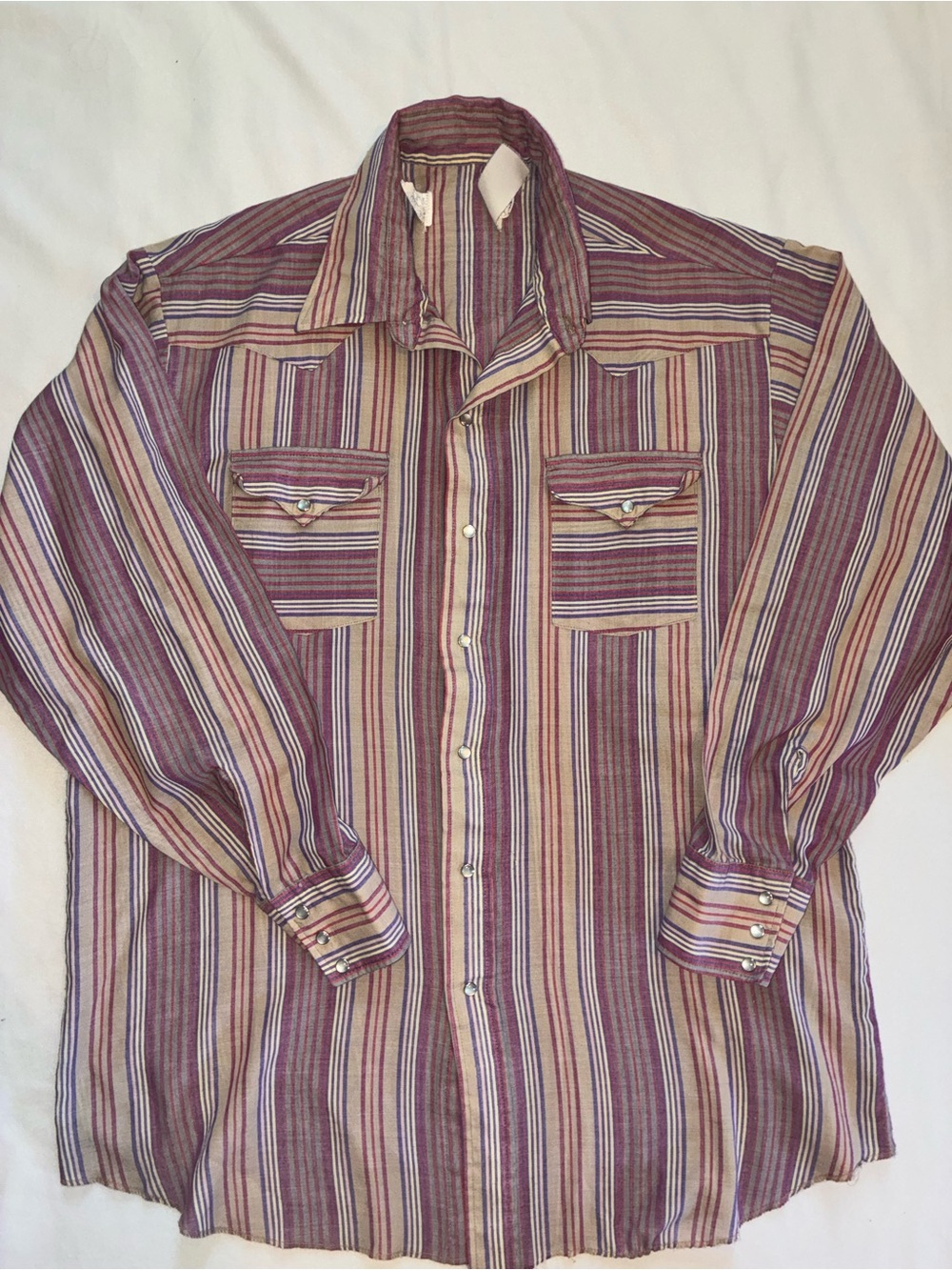 70s era pearl snap Long-Sleeve Button-Up Shirt - Burgundy/Tan